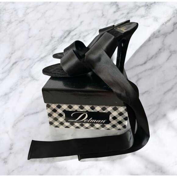 DELMAN Raina Black Satin Lace Up Heels Size 6.5 - Picture 1 of 9